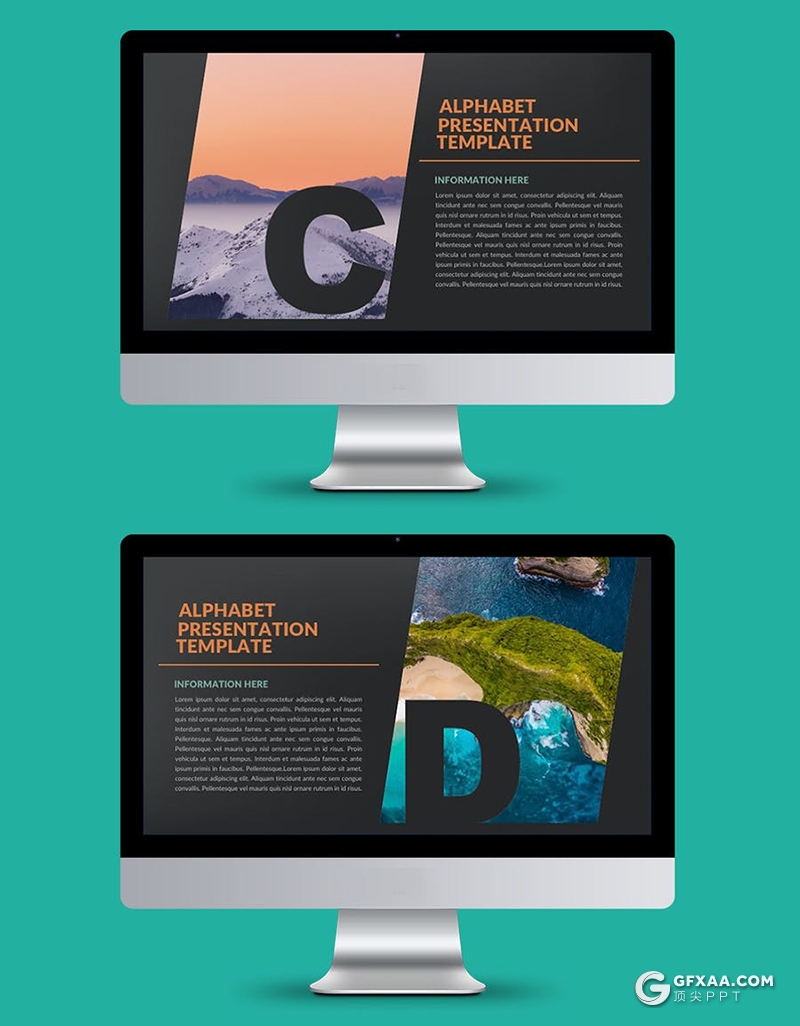 32页创意字母剪影图片展示黑色简约大气PPT模板 - 顶尖PPT