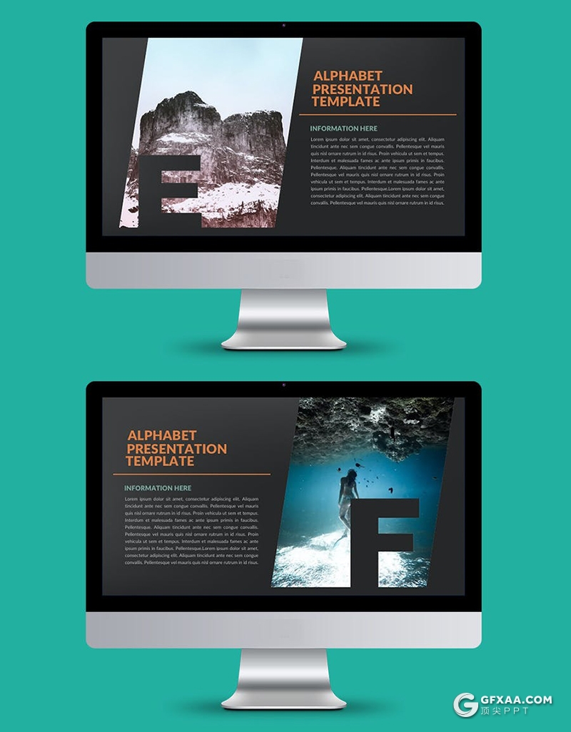 32页创意字母剪影图片展示黑色简约大气PPT模板 - 顶尖PPT