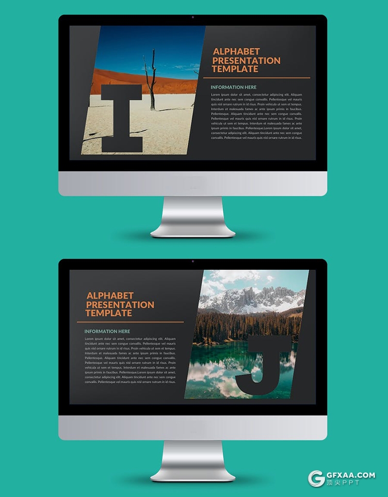 32页创意字母剪影图片展示黑色简约大气PPT模板 - 顶尖PPT