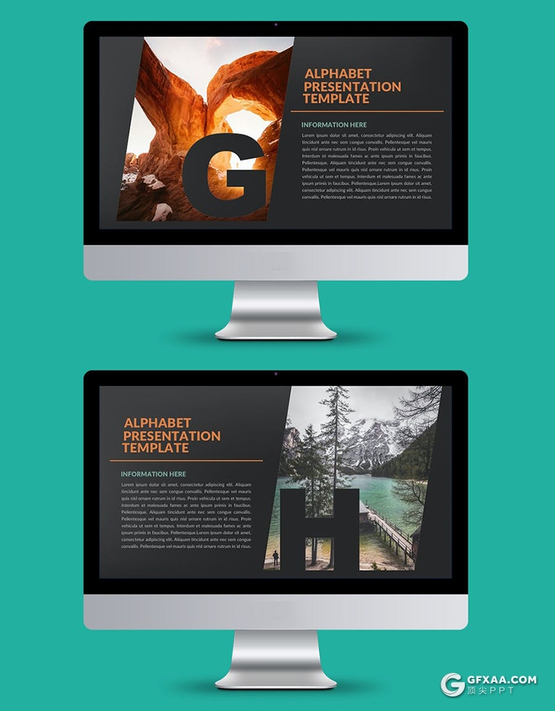 32页创意字母剪影图片展示黑色简约大气PPT模板 - 顶尖PPT