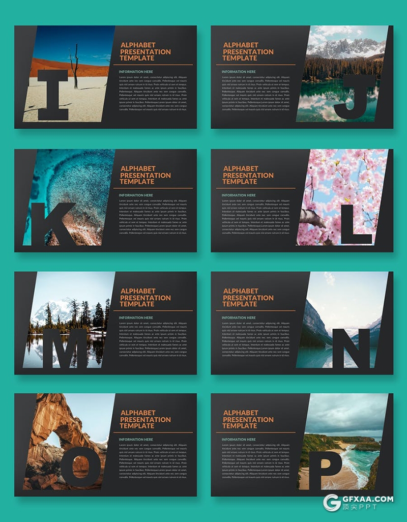 32页创意字母剪影图片展示黑色简约大气PPT模板 - 顶尖PPT