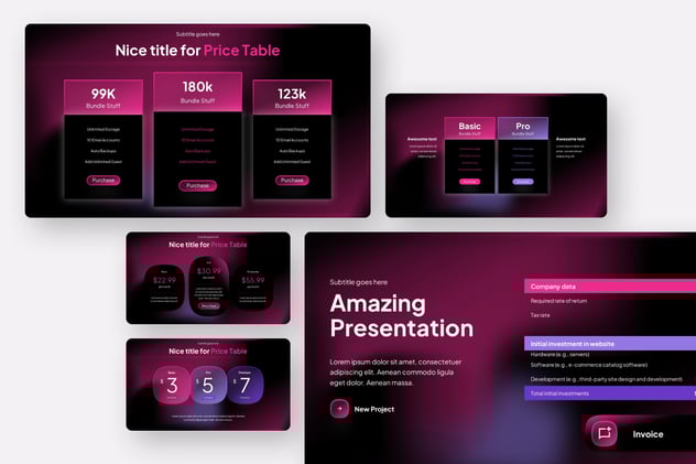 暗红色玻璃拟态价格表PPT模板 - 顶尖PPT