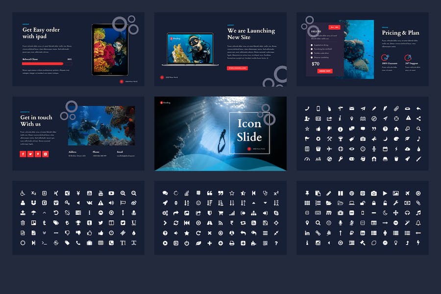 潜水冲浪海底世界keynote模板 - 顶尖PPT