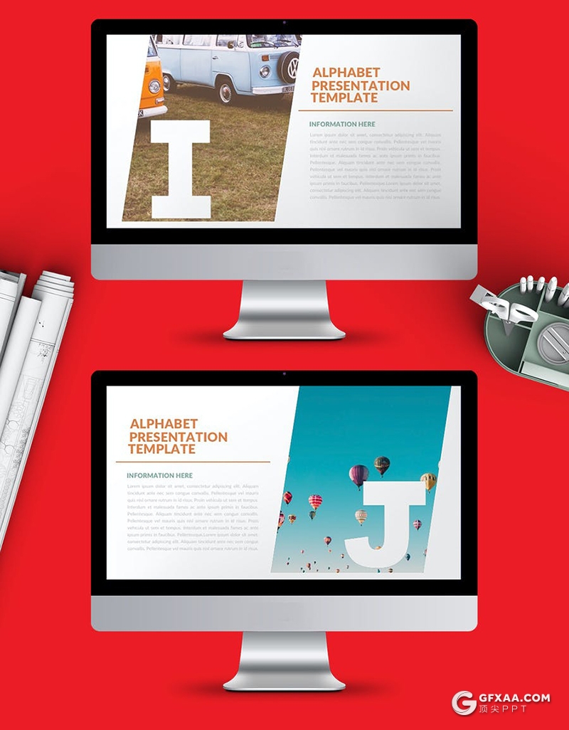 32页创意字母剪影版式摄影图片展示PPT模板 - 顶尖PPT