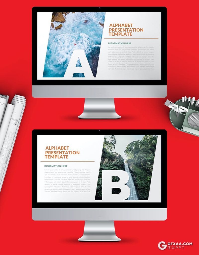 32页创意字母剪影版式摄影图片展示PPT模板 - 顶尖PPT