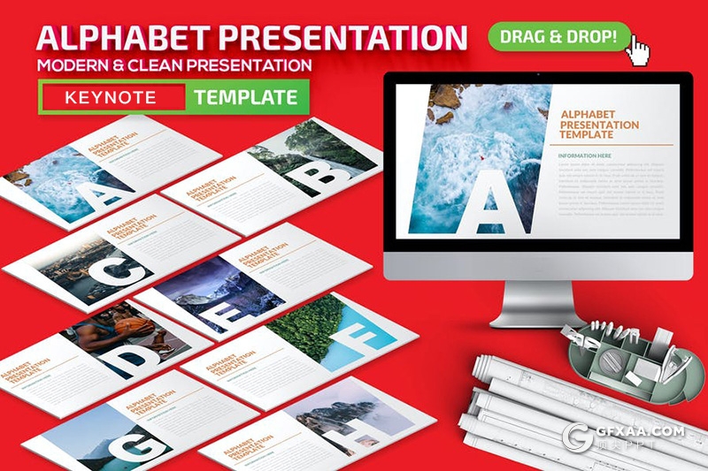 32页创意字母剪影版式摄影图片展示keynote模板 - 顶尖PPT