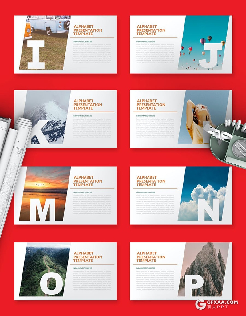 32页创意字母剪影版式摄影图片展示PPT模板 - 顶尖PPT