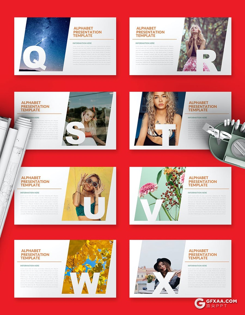 32页创意字母剪影版式摄影图片展示PPT模板 - 顶尖PPT