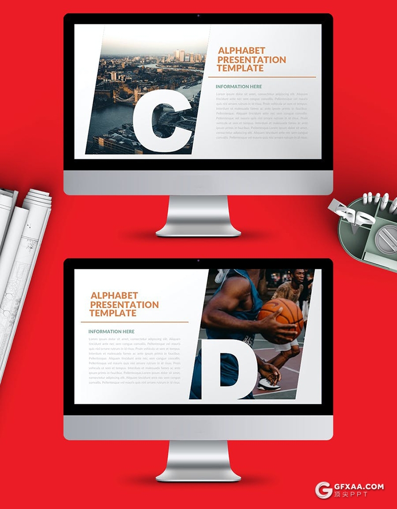 32页创意字母剪影版式摄影图片展示PPT模板 - 顶尖PPT