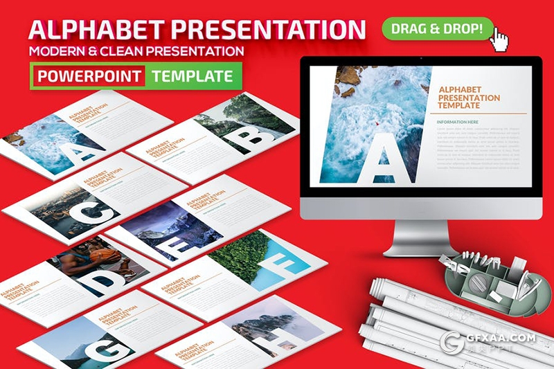 32页创意字母剪影版式摄影图片展示PPT模板 - 顶尖PPT