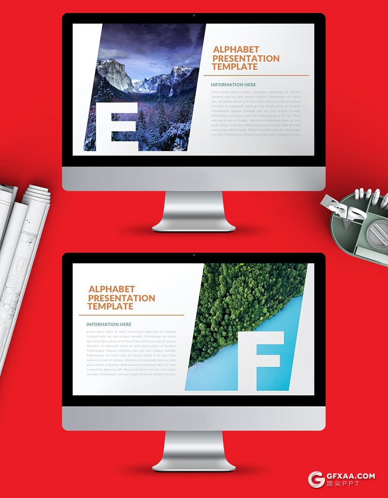 32页创意字母剪影版式摄影图片展示PPT模板 - 顶尖PPT