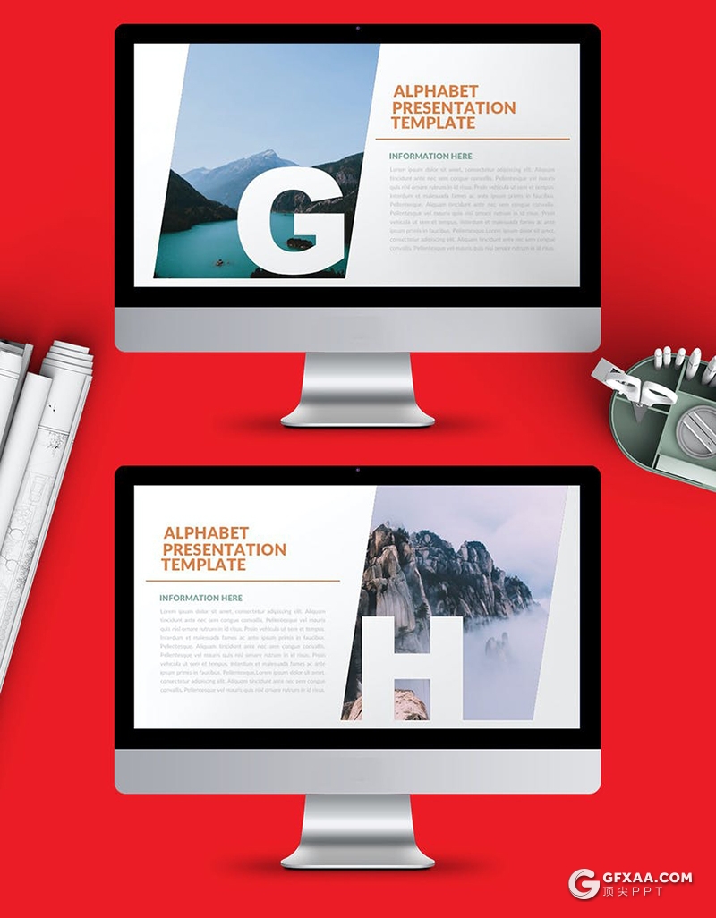 32页创意字母剪影版式摄影图片展示PPT模板 - 顶尖PPT