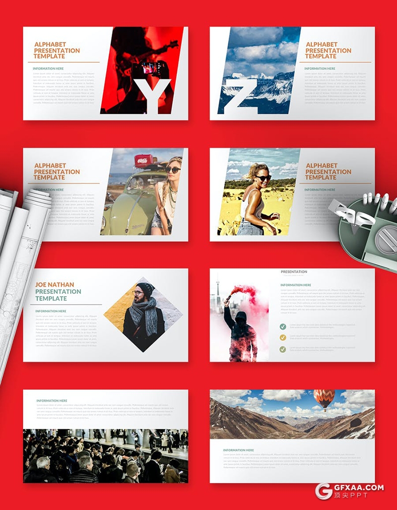 32页创意字母剪影版式摄影图片展示PPT模板 - 顶尖PPT