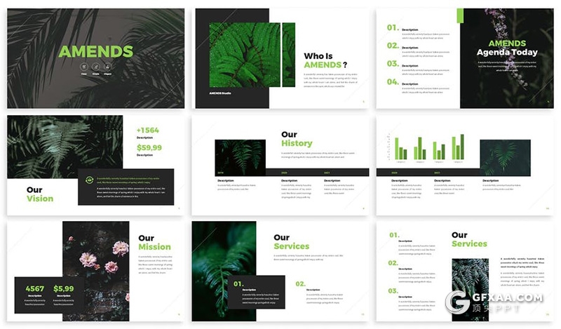 30页大自然植物介绍展示主题PPT模板 AMENDS - NATURE KEYNOTE TEMPLATE - 顶尖PPT
