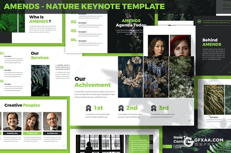 30页大自然植物介绍展示主题PPT模板 AMENDS - NATURE KEYNOTE TEMPLATE - 顶尖PPT