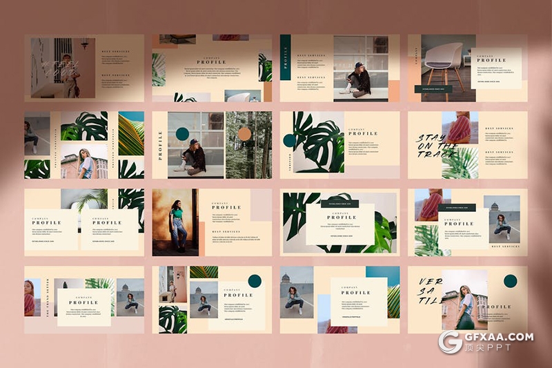 53页复古文艺风格时尚模特写真美图展示PPT模板 - 顶尖PPT