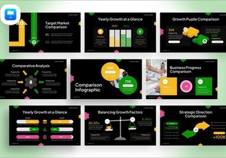 黄绿色数据比较信息图形keynote模板 - 顶尖PPT