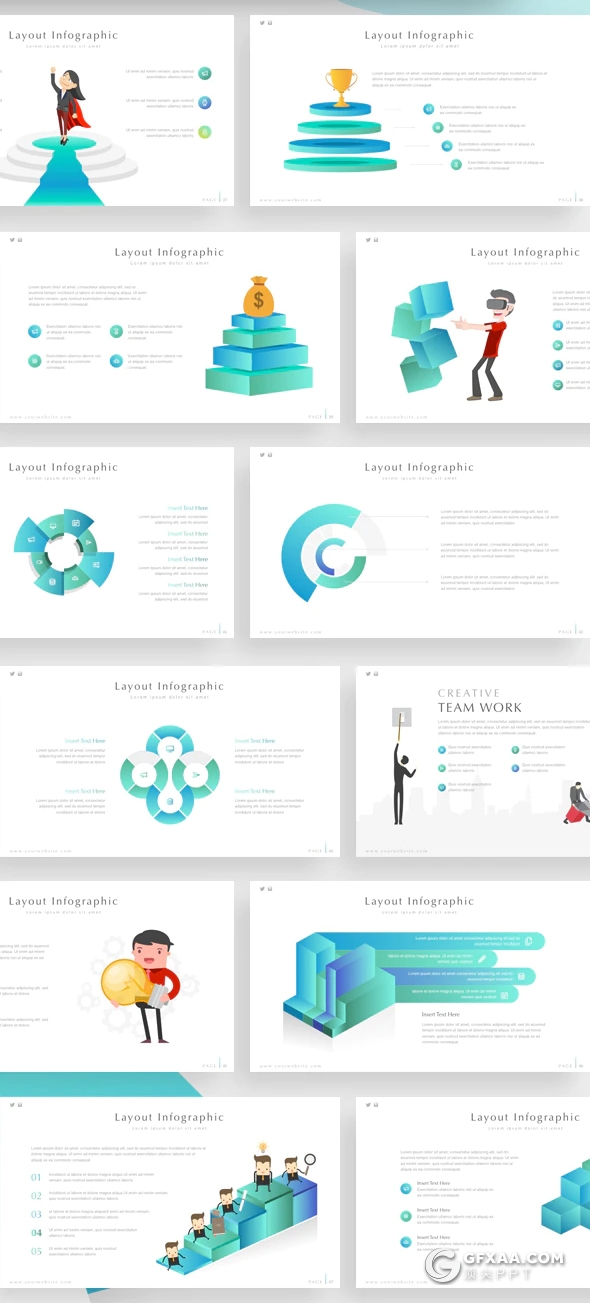 74页国外高端创意商务多用途ppt模板卡通3D立体信息图形PPT模板10种主题配色 - 顶尖PPT