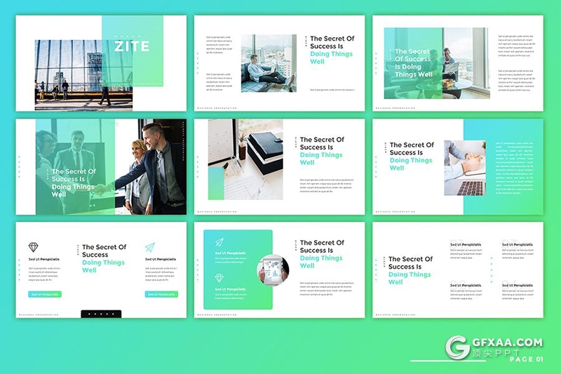 30页渐变绿国外业务合作介绍展示商务通用Google slides模板 - 顶尖PPT