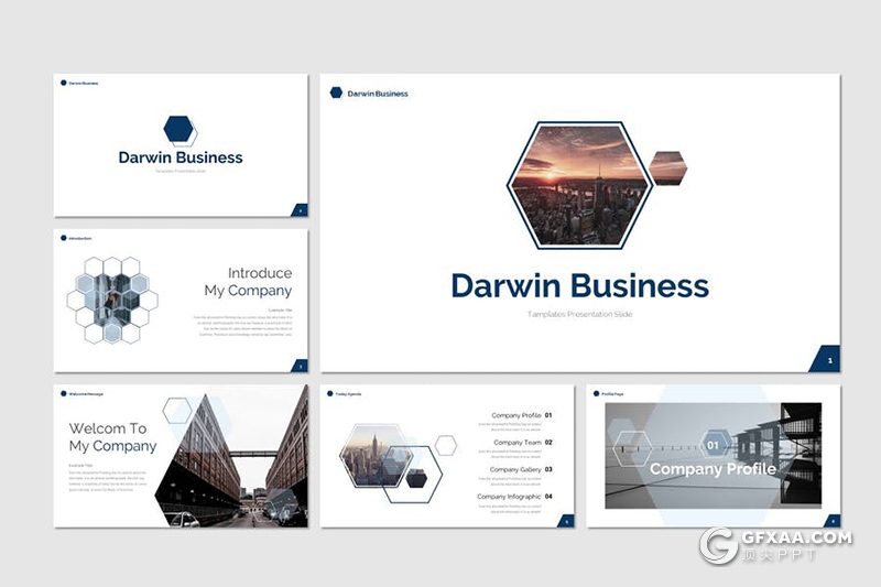 30页创意六边形组合设计国外多用途keynote模板5种主题配色 - 顶尖PPT