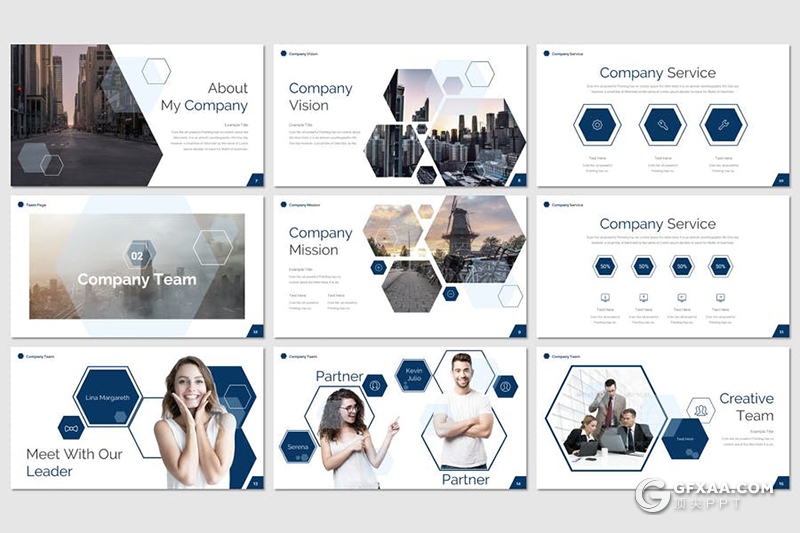 30页创意六边形组合设计国外多用途keynote模板5种主题配色 - 顶尖PPT