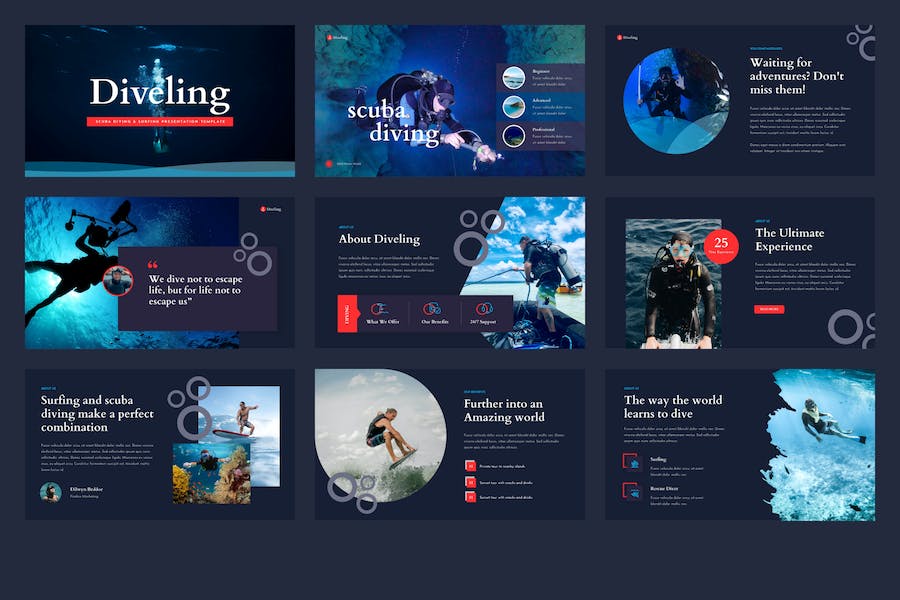 潜水冲浪海底世界keynote模板 - 顶尖PPT
