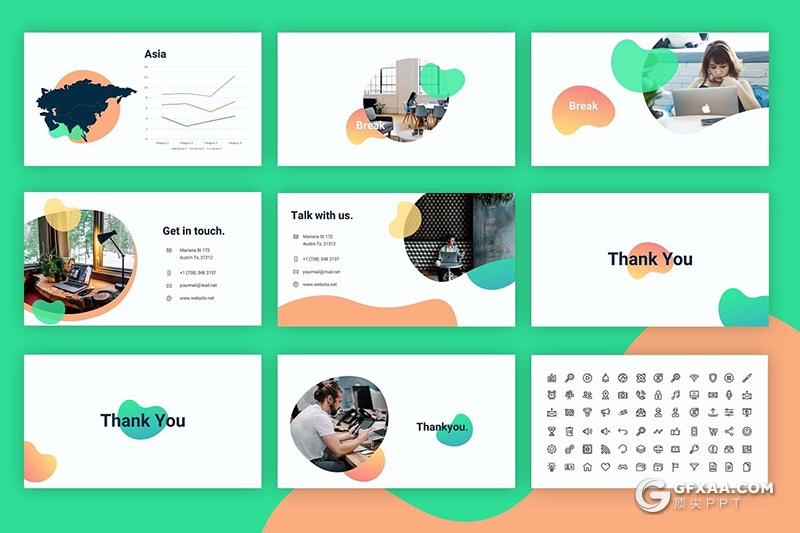 47页国外精美创意图形设计商务风工作总结PPT模板 - 顶尖PPT