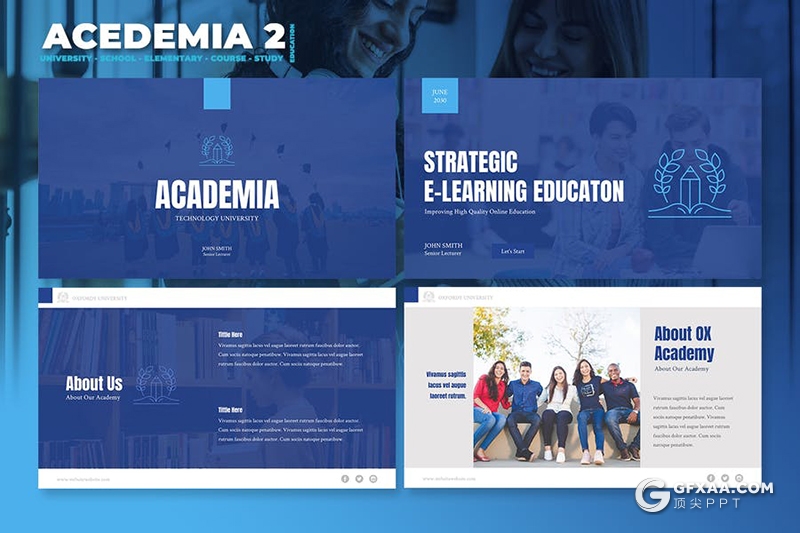 50页国外大学介绍宣传学术讨论PPT模板8种主题配色 - 顶尖PPT