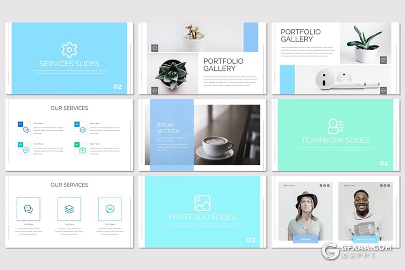 30页国外商业团队介绍工作总结汇报Google slides模板5种主题配色 - 顶尖PPT
