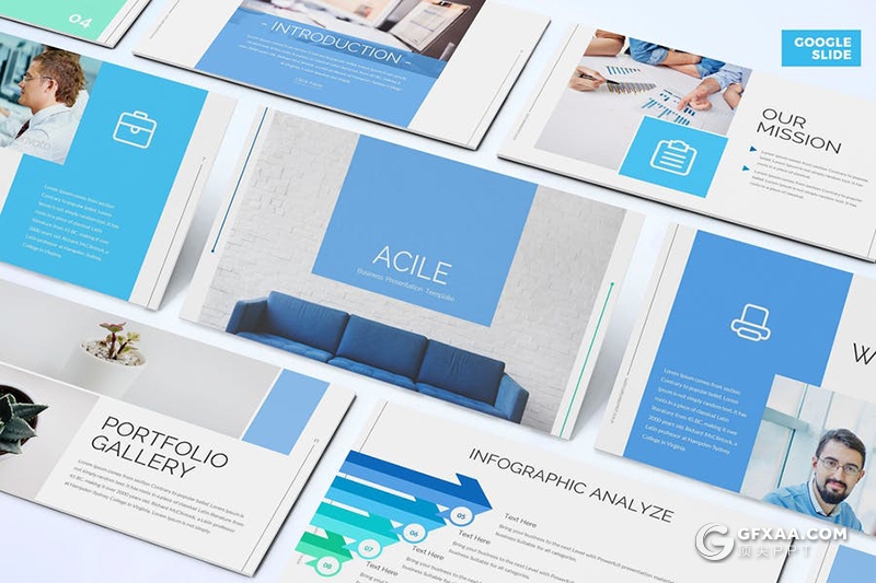30页国外商业团队介绍工作总结汇报Google slides模板5种主题配色 - 顶尖PPT