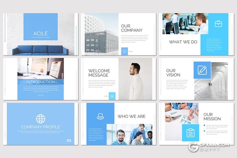 30页国外商业团队介绍工作总结汇报Google slides模板5种主题配色 - 顶尖PPT