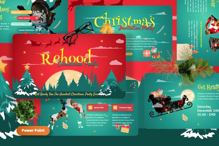 创意国外幸福圣诞派对雪花圣诞节PPT模板 - 顶尖PPT