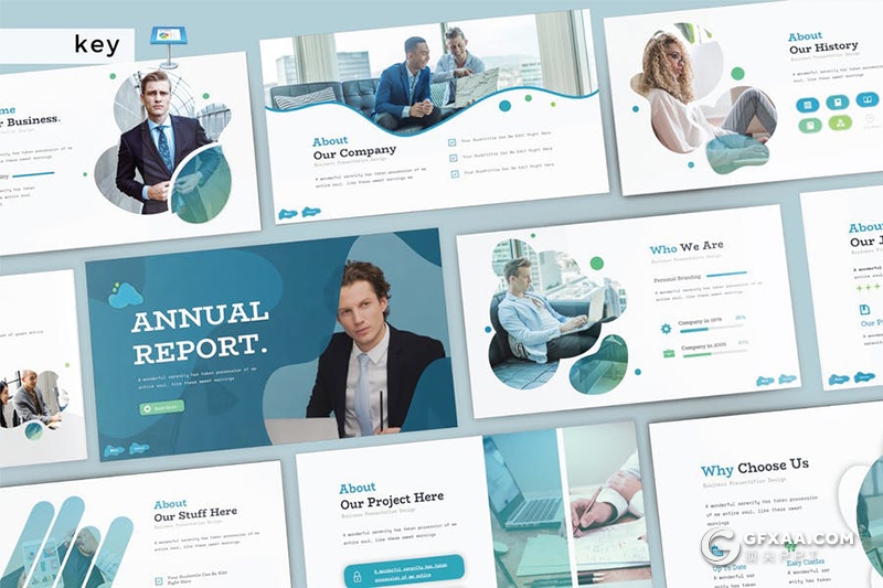 30页创意图形设计企业介绍年度报告国外商务keynote模板5种主题配色 - 顶尖PPT