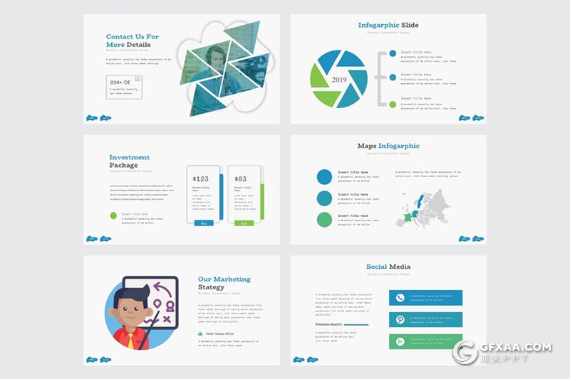 30页创意图形设计企业介绍年度报告国外商务PPT模板5种主题配色 - 顶尖PPT