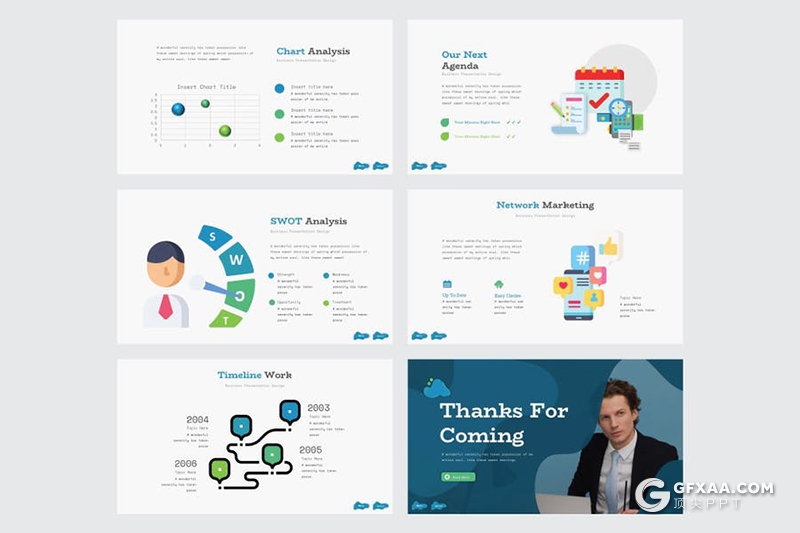 30页创意图形设计企业介绍年度报告国外商务PPT模板5种主题配色 - 顶尖PPT