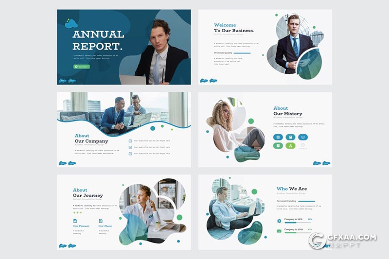 30页创意图形设计企业介绍年度报告国外商务PPT模板5种主题配色 - 顶尖PPT