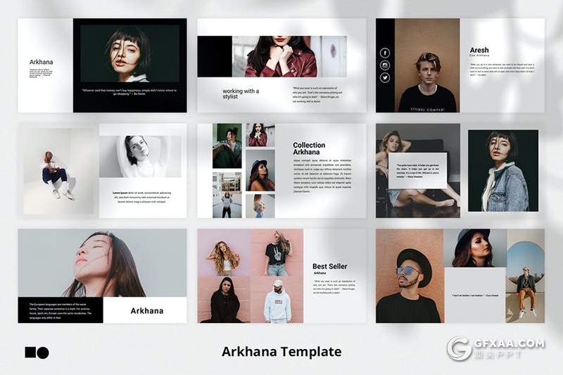 50页简约时尚流行杂志风格模特写真服装秀keynote模板 - 顶尖PPT