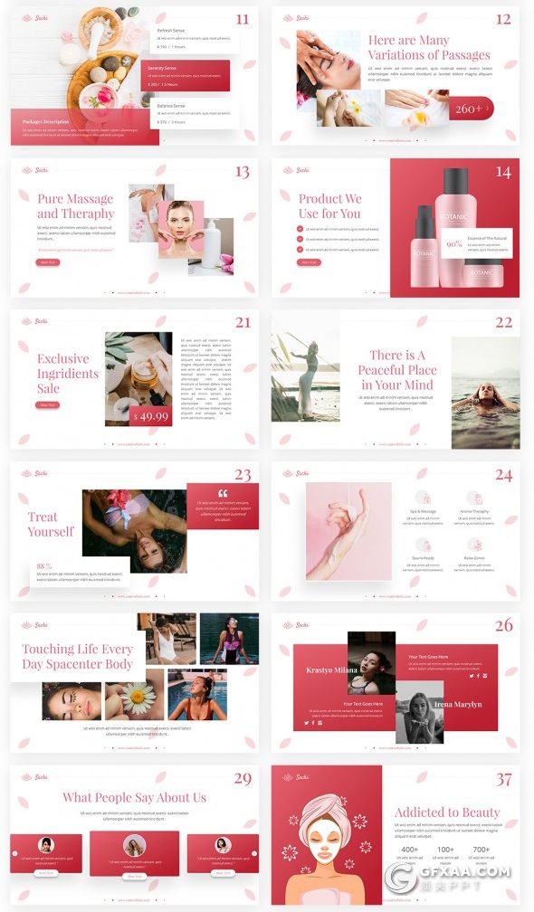 64页精美设计女性美容美体面部护理ppt化妆美容水疗治疗宣传介绍展示花卉背景PPT模板10种主题配色全动画演示 - 顶尖PPT