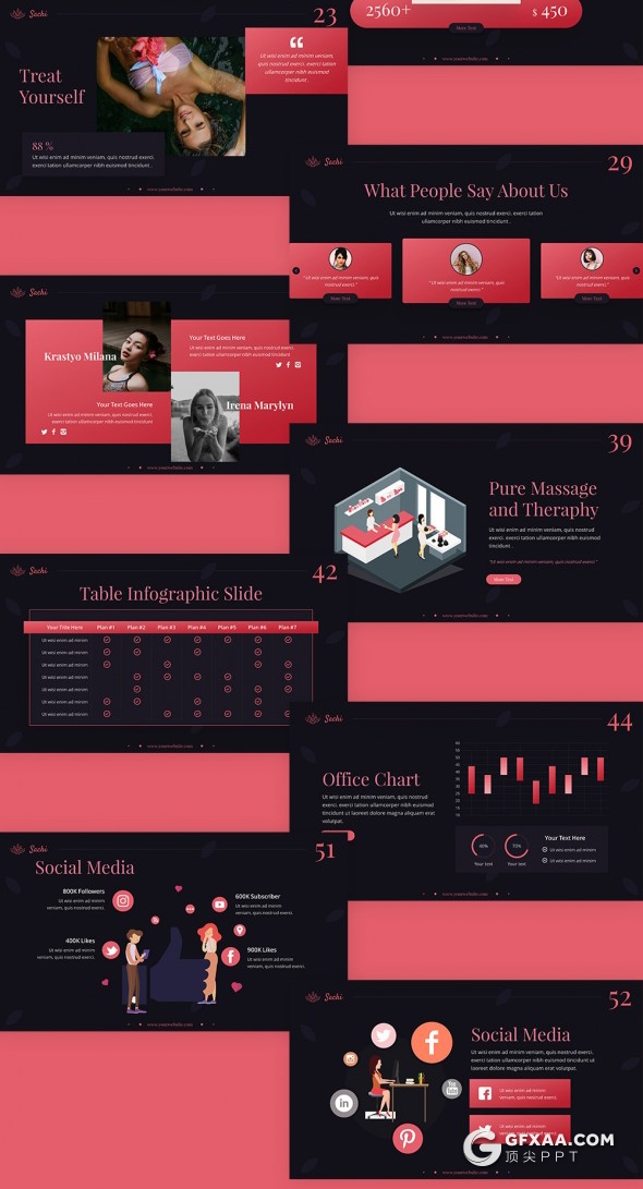 64页精美设计女性美容美体面部护理ppt化妆美容水疗治疗宣传介绍展示花卉背景PPT模板10种主题配色全动画演示 - 顶尖PPT