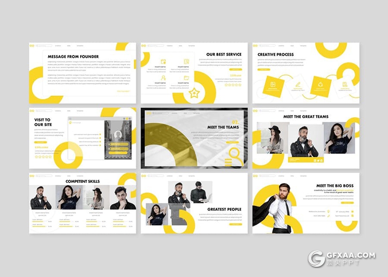 30页创意圆形设计团队人员介绍展示国外商务通用PPT模板5种主题配色 - 顶尖PPT