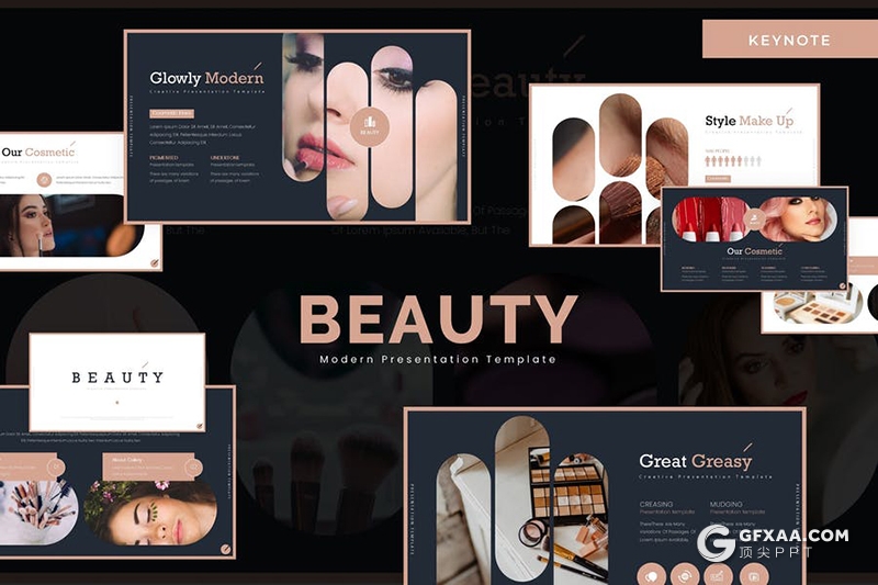 30页创意圆角矩形女性化妆品宣传介绍Google slides模板5种主题配色 - 顶尖PPT