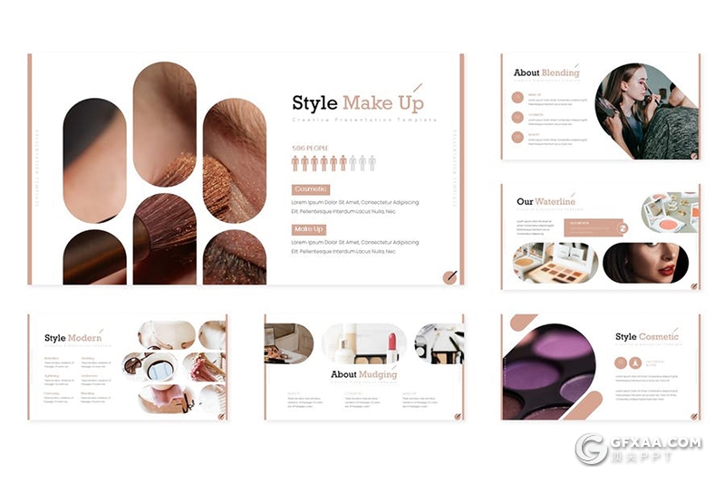 30页创意圆角矩形女性化妆品宣传介绍Google slides模板5种主题配色 - 顶尖PPT