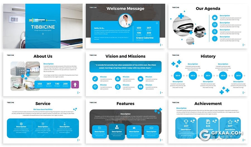 30页蓝色医疗保健行业主题keynote模板 - 顶尖PPT