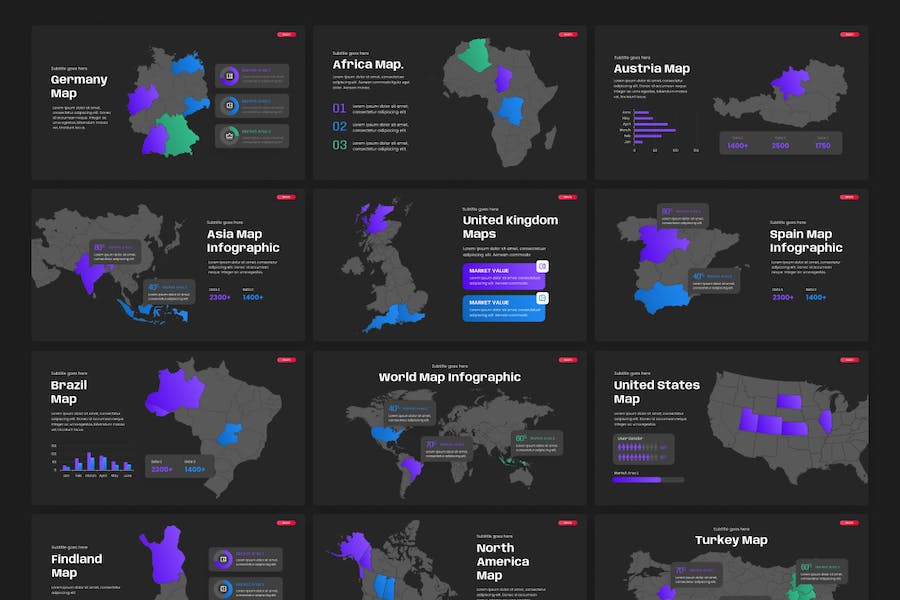 世界各个国家地图PPT模板 - 顶尖PPT