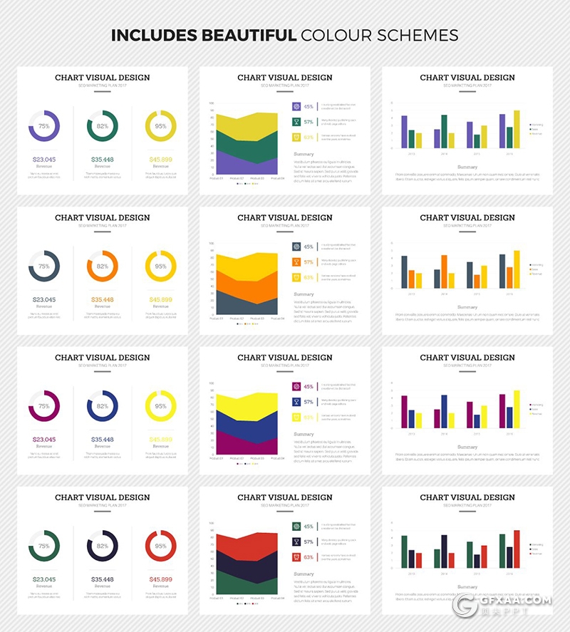 46页扁平化彩色商务工作汇报计划多用途PPT模板5种主题配色 - 顶尖PPT