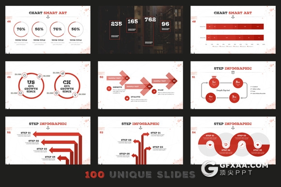 100页复古做旧水彩痕迹效果PPT模板 22种XML配色文件 - 顶尖PPT