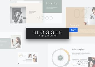 34页简约文艺时尚风格模特写真图片展示keynote模板 - 顶尖PPT