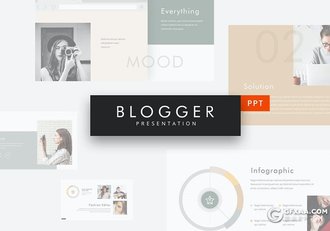 34页简约文艺时尚风格模特写真图片展示PPT模板 - 顶尖PPT