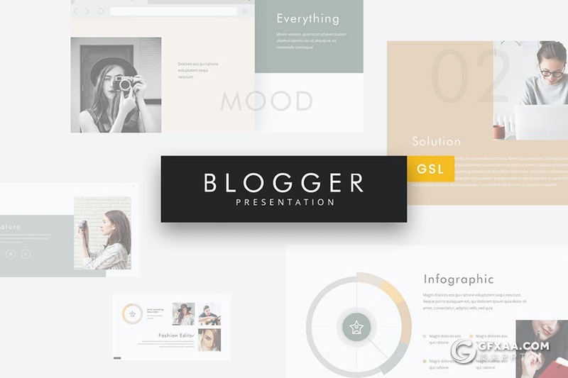 34页简约文艺时尚风格模特写真图片展示Google slides模板 - 顶尖PPT