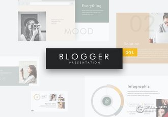 34页简约文艺时尚风格模特写真图片展示Google slides模板 - 顶尖PPT